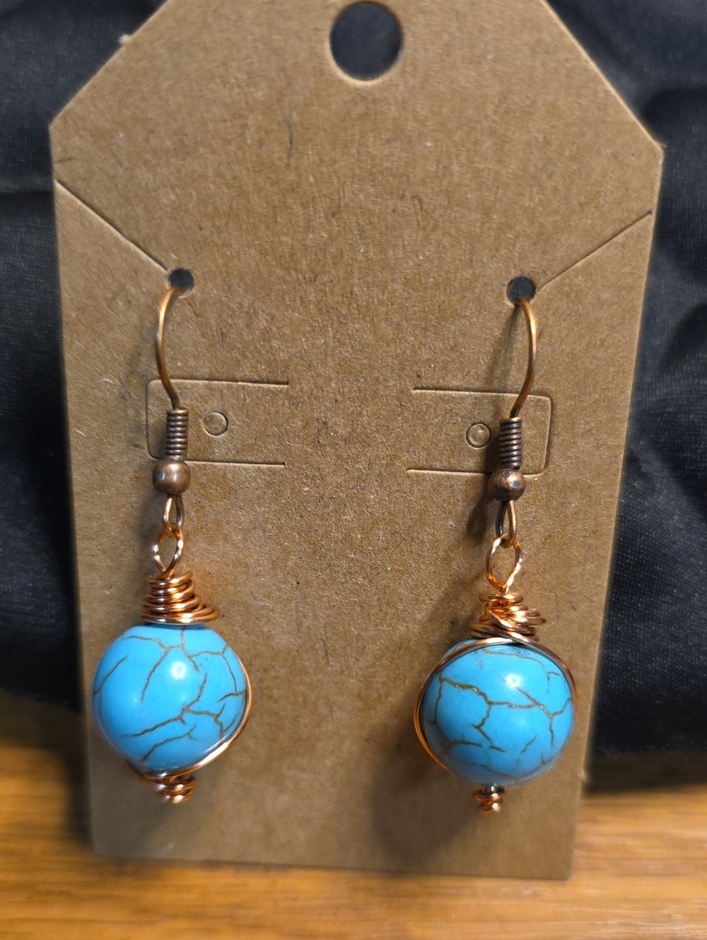 Turquoise Stone Drop Earrings with Copper Wire Handmade